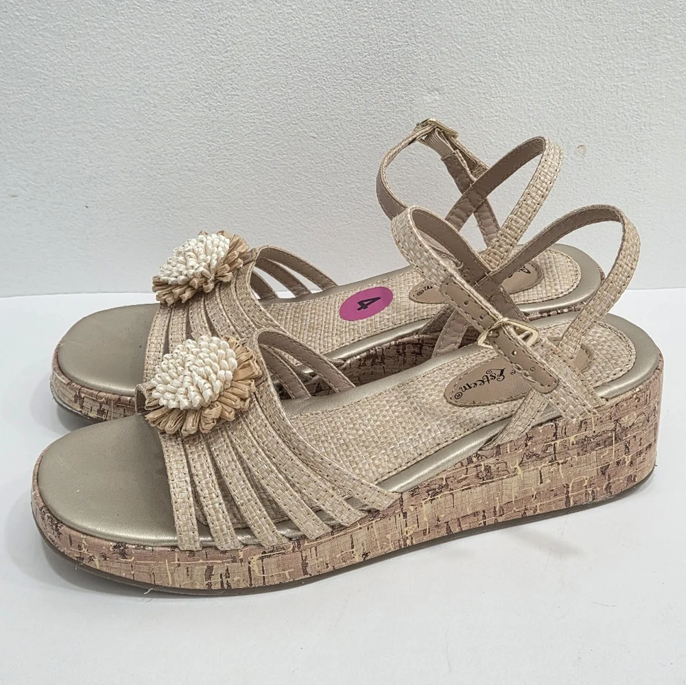Self Esteem Beige Braided wedges Sandals Sz 4 Big Girls